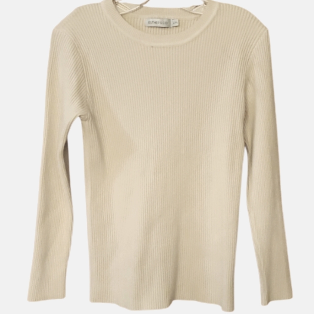Esther & Co Beige Ribbed Wool Blend‎ Sweater Size L/XL